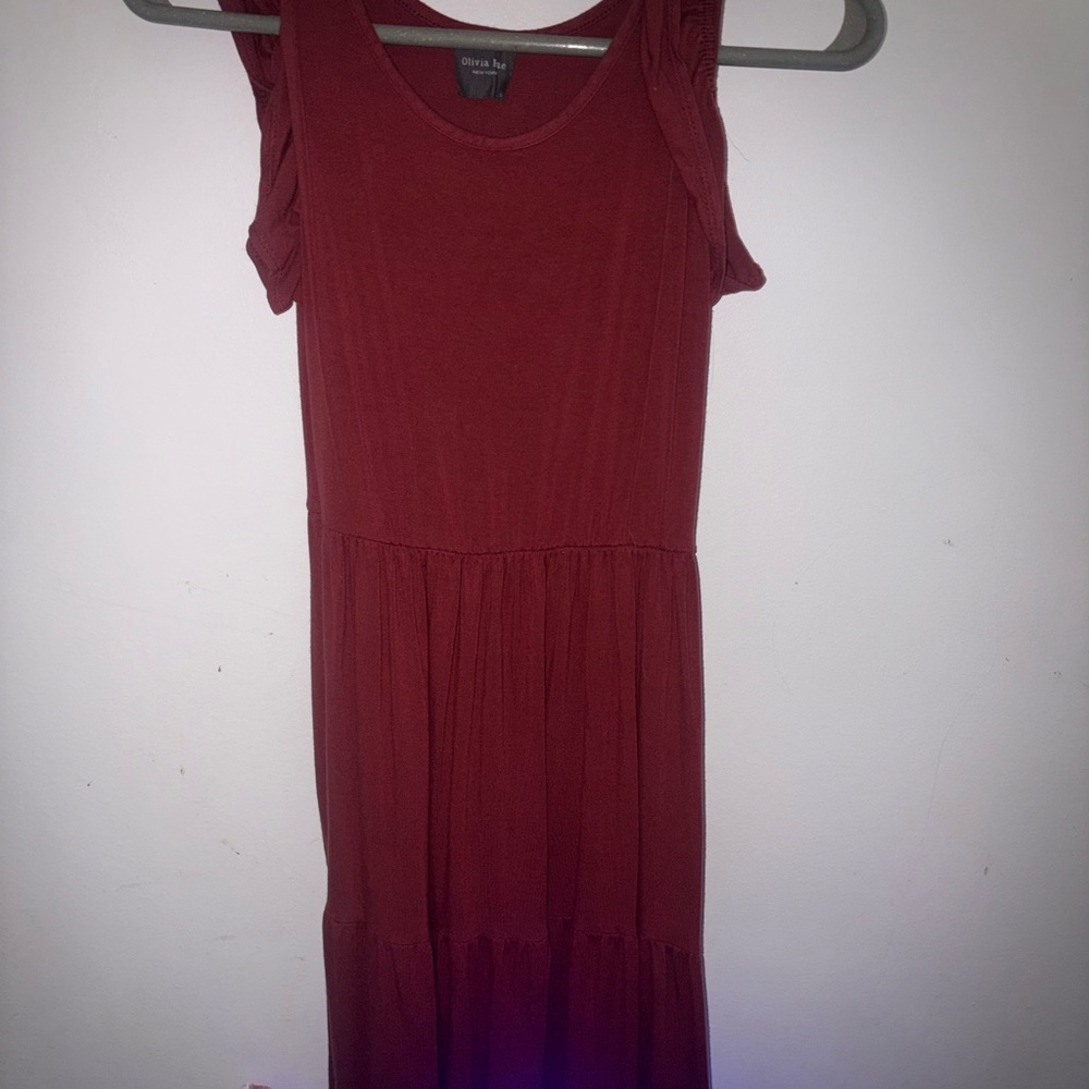 Olivia Rae Sleeveless Tiered  Dress in Burgundy Red